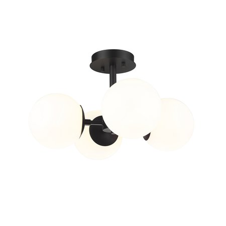 Z-LITE Midnetic 4 Light Semi Flush Mount, Matte Black & Matte Opal 730SF4-MB